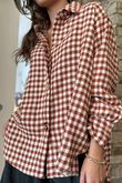 Zeta Otto Brushed Cotton Plaid Shirt Rust Ecru